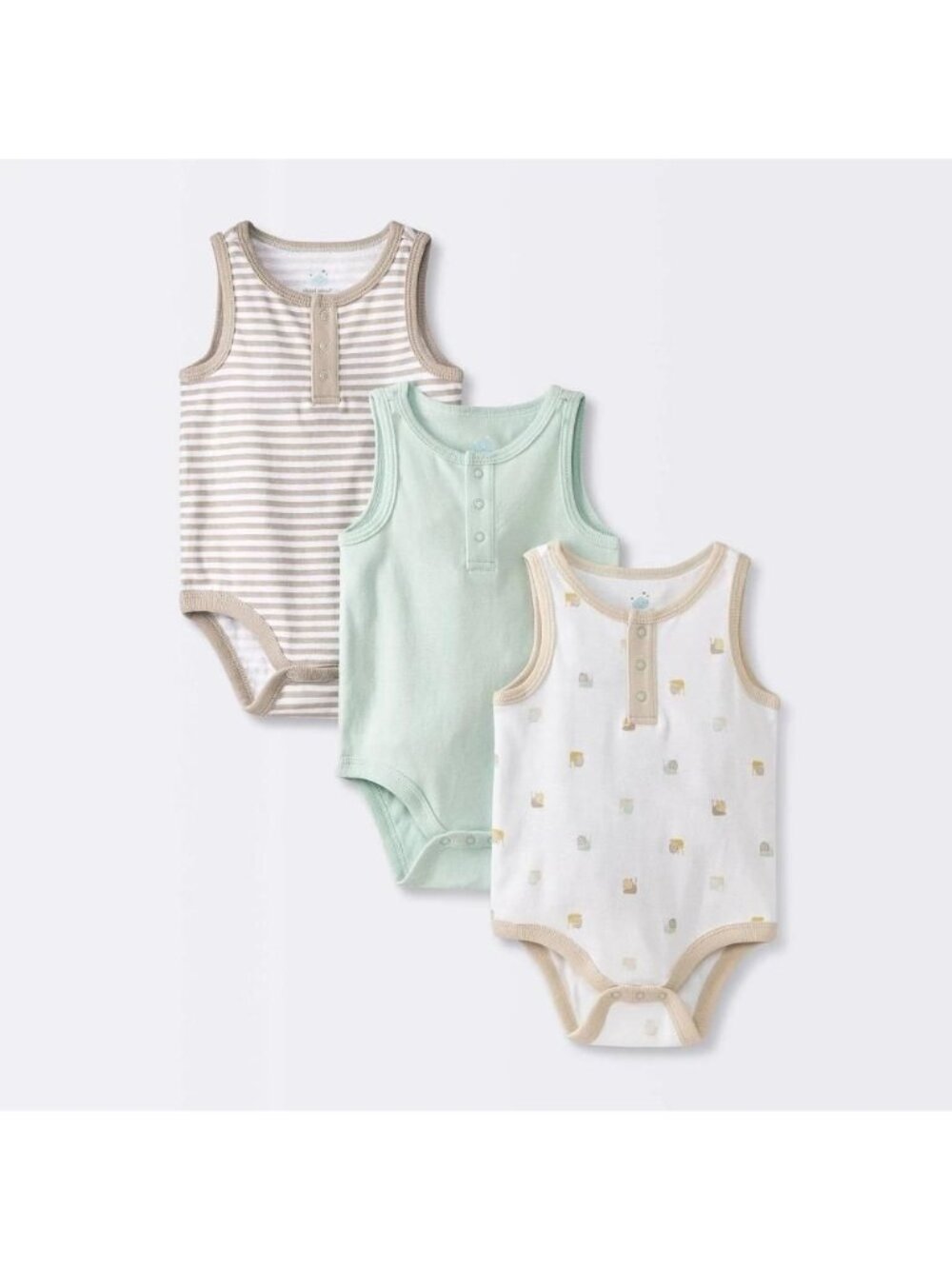 Baby 3pk Sleeveless Henley Bodysuit - Cloud Island™ Mint Green 0-3M: Cotton, Sna